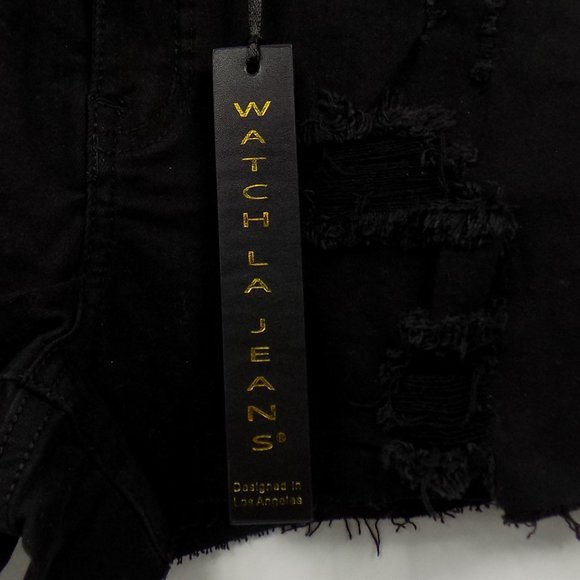 Watch L.A. LS8487 Black Denim Shorts Size S NWT - Picture 2 of 14